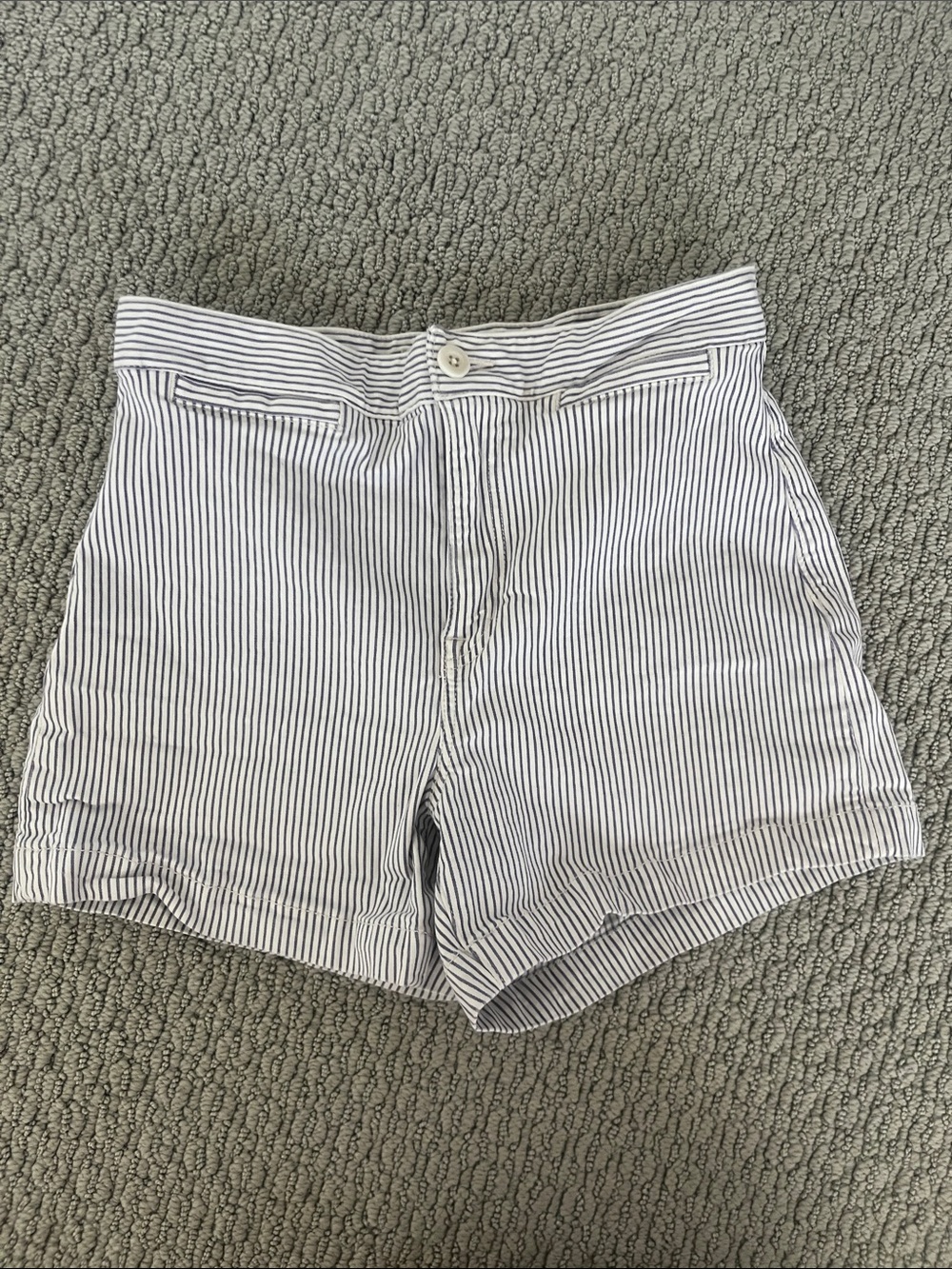 Madewell Striped High-Rise Cotton Shorts — Blue/White